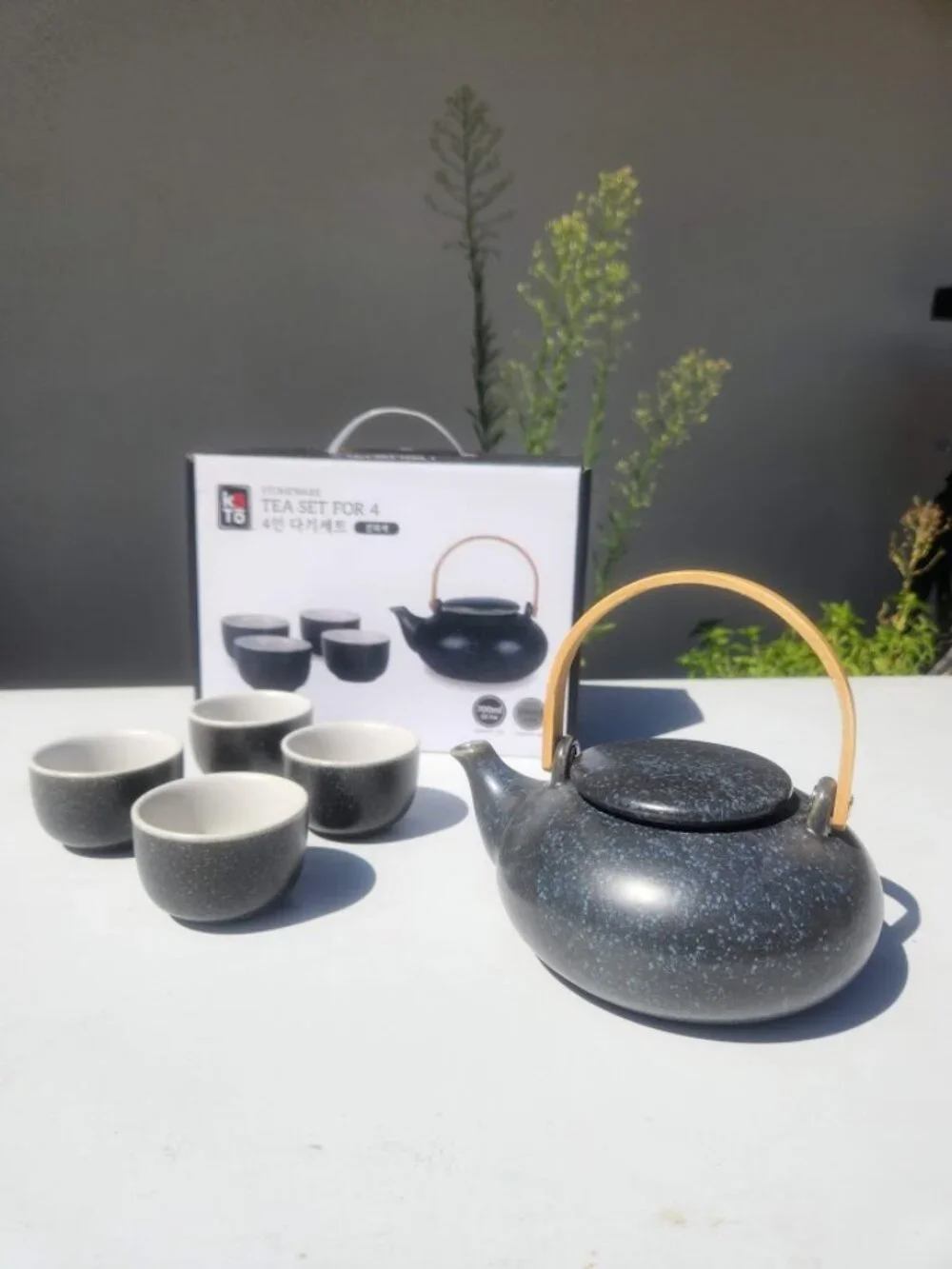 New Chinese Teapot Set Gray Speckled  Tea Cups Strainer Tea Pot